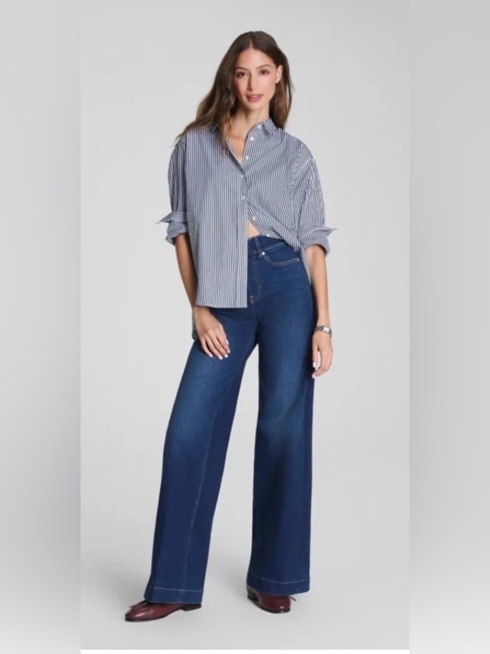 SPANX High-Rise Wide Leg Jeans in Dark Blue Denim